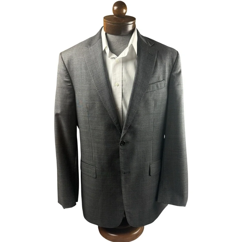 JOS. A. BANK 43L Gray Glen Plaid 100% Wool Suit Jacket Burgundy Windowpane